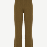 KABE SHOP INC Malaika pants in olive green with a straight-leg silhouette and white side stripe detail.
