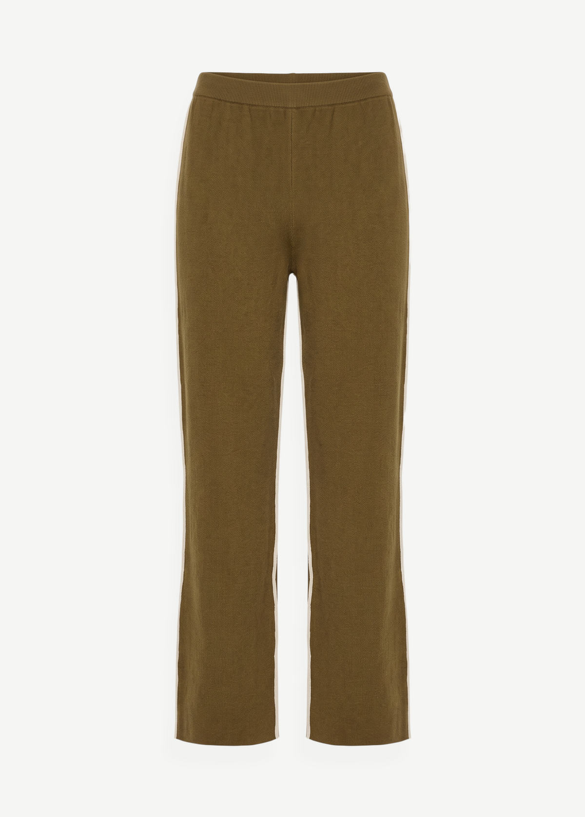 KABE SHOP INC Malaika pants in olive green with a straight-leg silhouette and white side stripe detail.