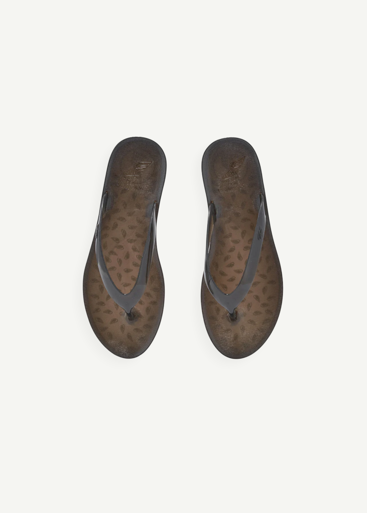 KABE SHOP INC Jelly Flip Flops in translucent dark brown with a subtle leaf pattern, perfect for summer beach wear.