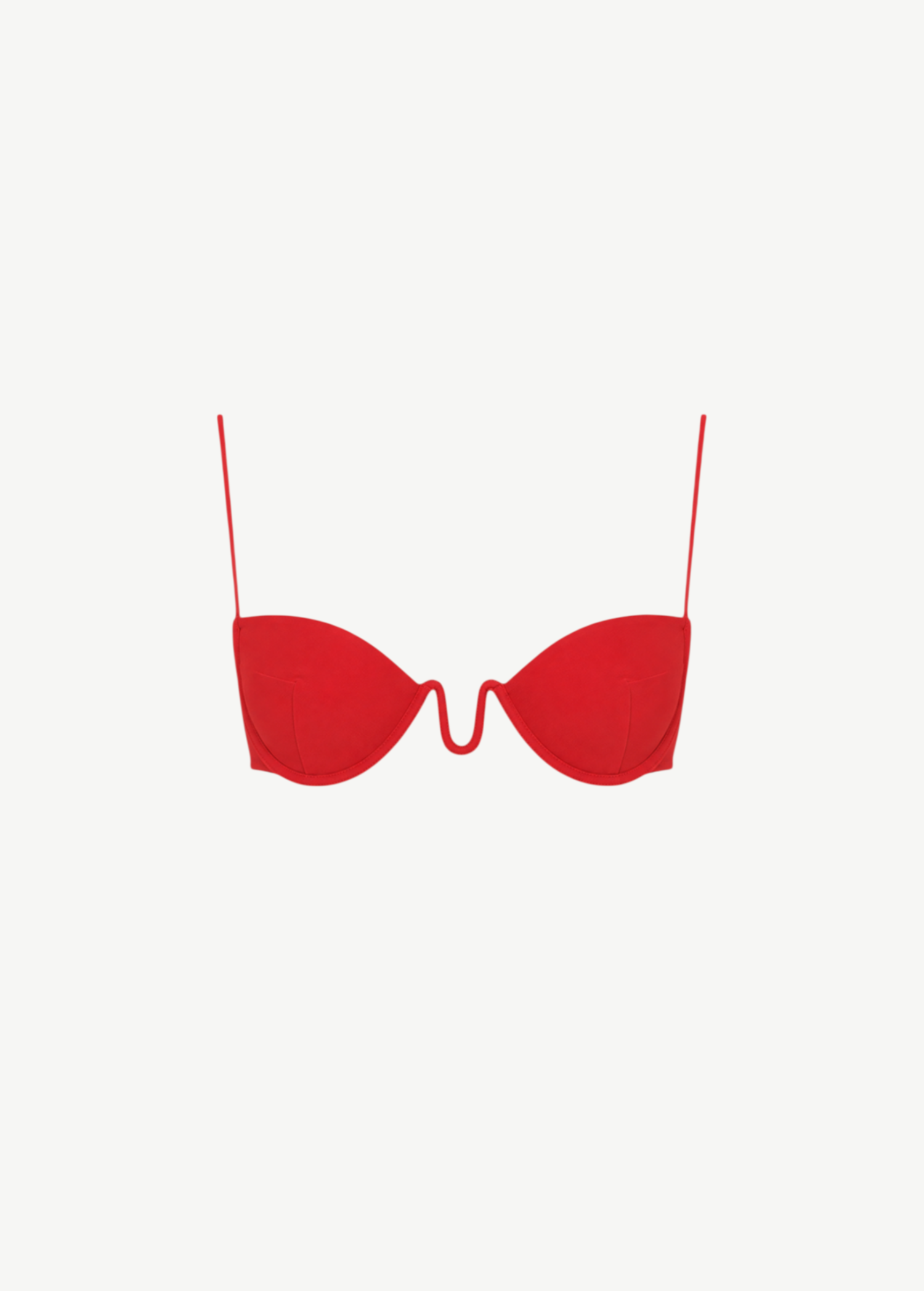 KABE SHOP INC red balconette bikini top with delicate straps and a structured U-shaped underwire design.