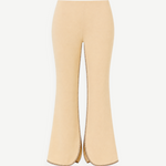 KABE SHOP INC Malaika ivory high-waisted pants with flared legs and decorative dark contrast whipstitch detailing.