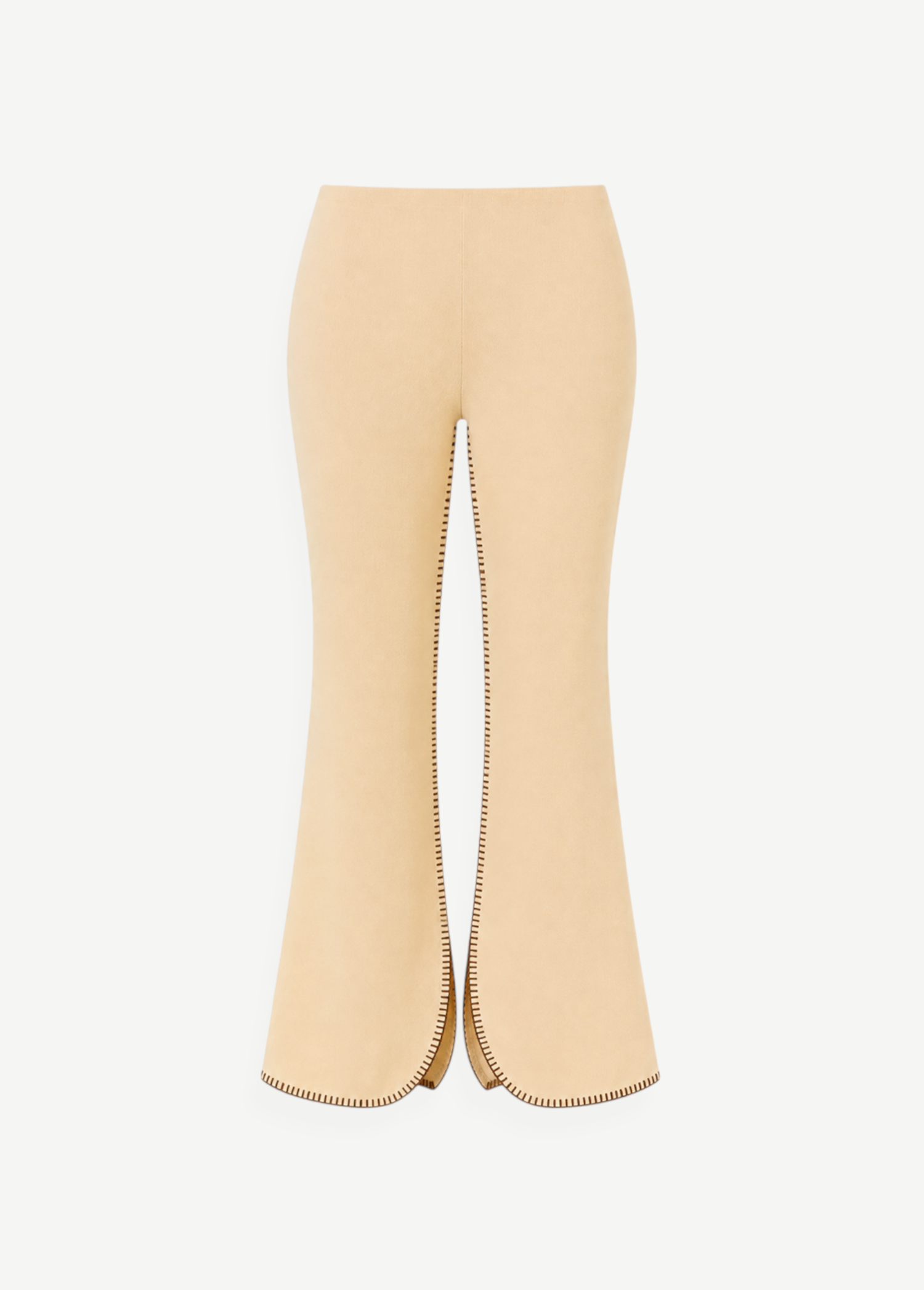 KABE SHOP INC Malaika ivory high-waisted pants with flared legs and decorative dark contrast whipstitch detailing.