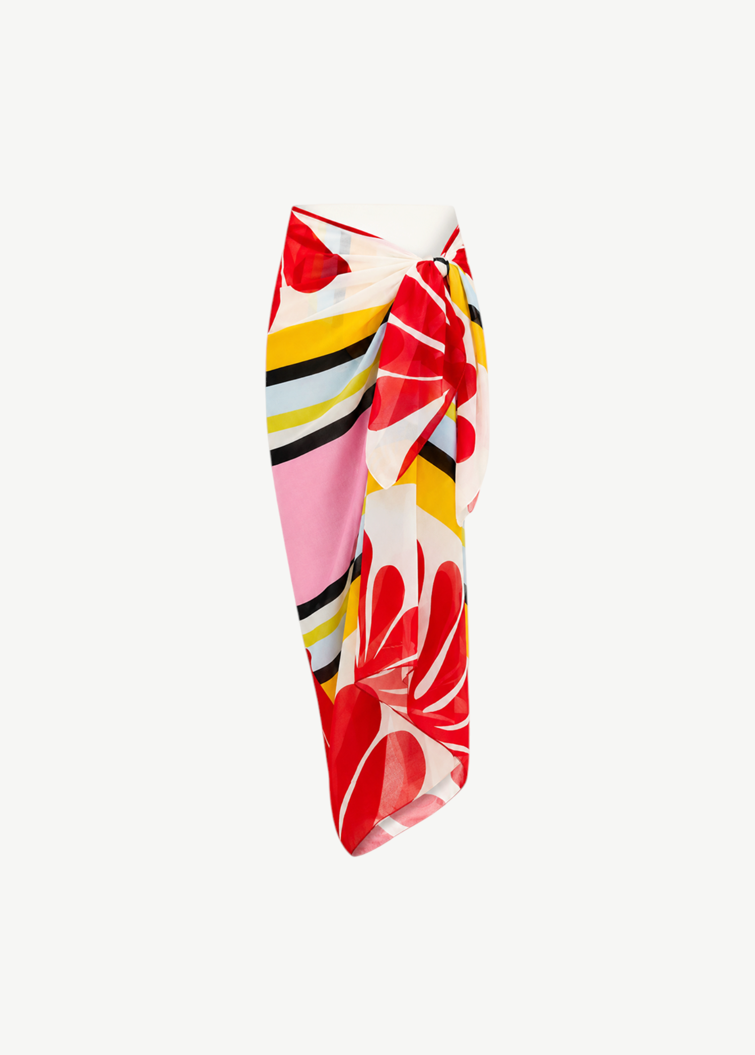 KABE SHOP INC Luana sarong featuring a vibrant multi-colored floral and striped print in lightweight fabric