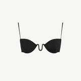KABE SHOP INC black balconette bikini top with delicate straps and a structured U-shaped underwire design.