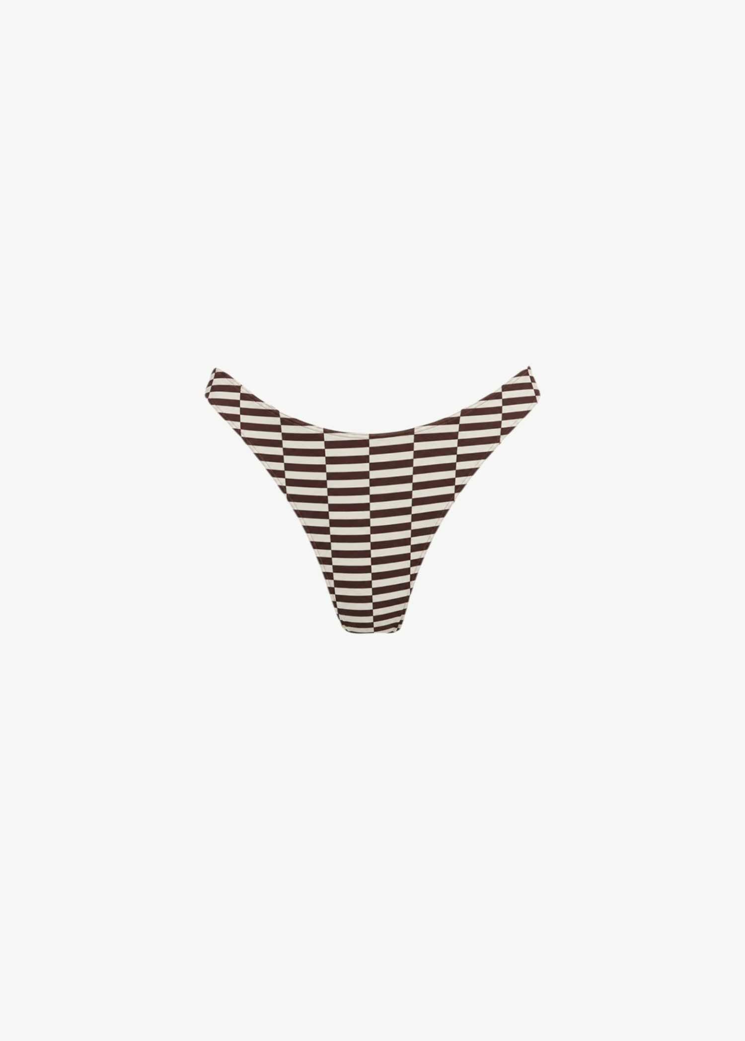 KABE SHOP INC Cocoa Grid Textured Curve Bikini Brief with a high-cut waist and brown and white checkered pattern.