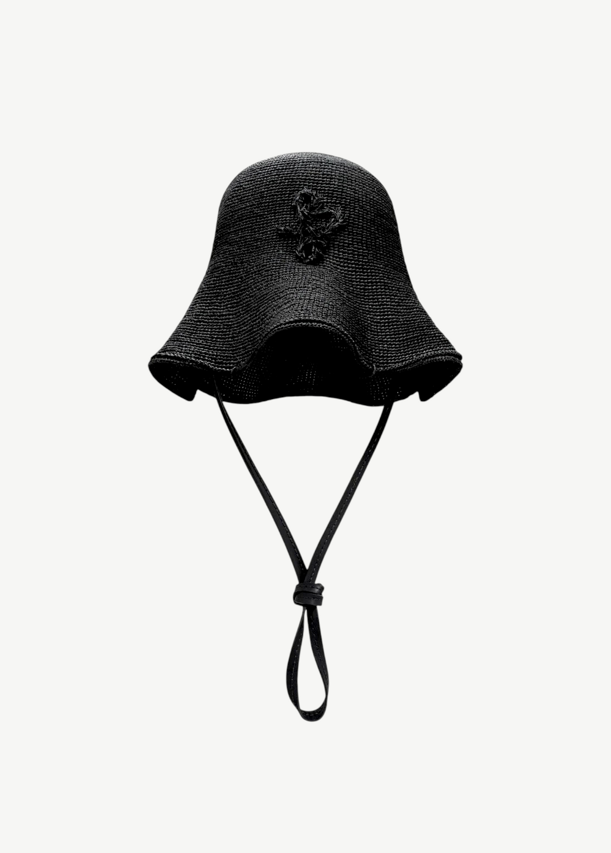 KABE SHOP INC black woven straw bucket hat with a decorative chain strap detail and wide brim