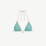 KABE SHOP INC Delion turquoise hand-crocheted bikini top with gold-tone accents and multiway straps.