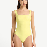 KABE SHOP INC Lois One Piece swimsuit in pale yellow with a square neckline and sculpting silhouette on a model