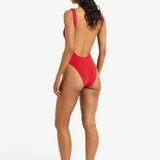 KABE SHOP INC Mara red one-piece swimsuit with a low scoop back and wide straps worn by a model