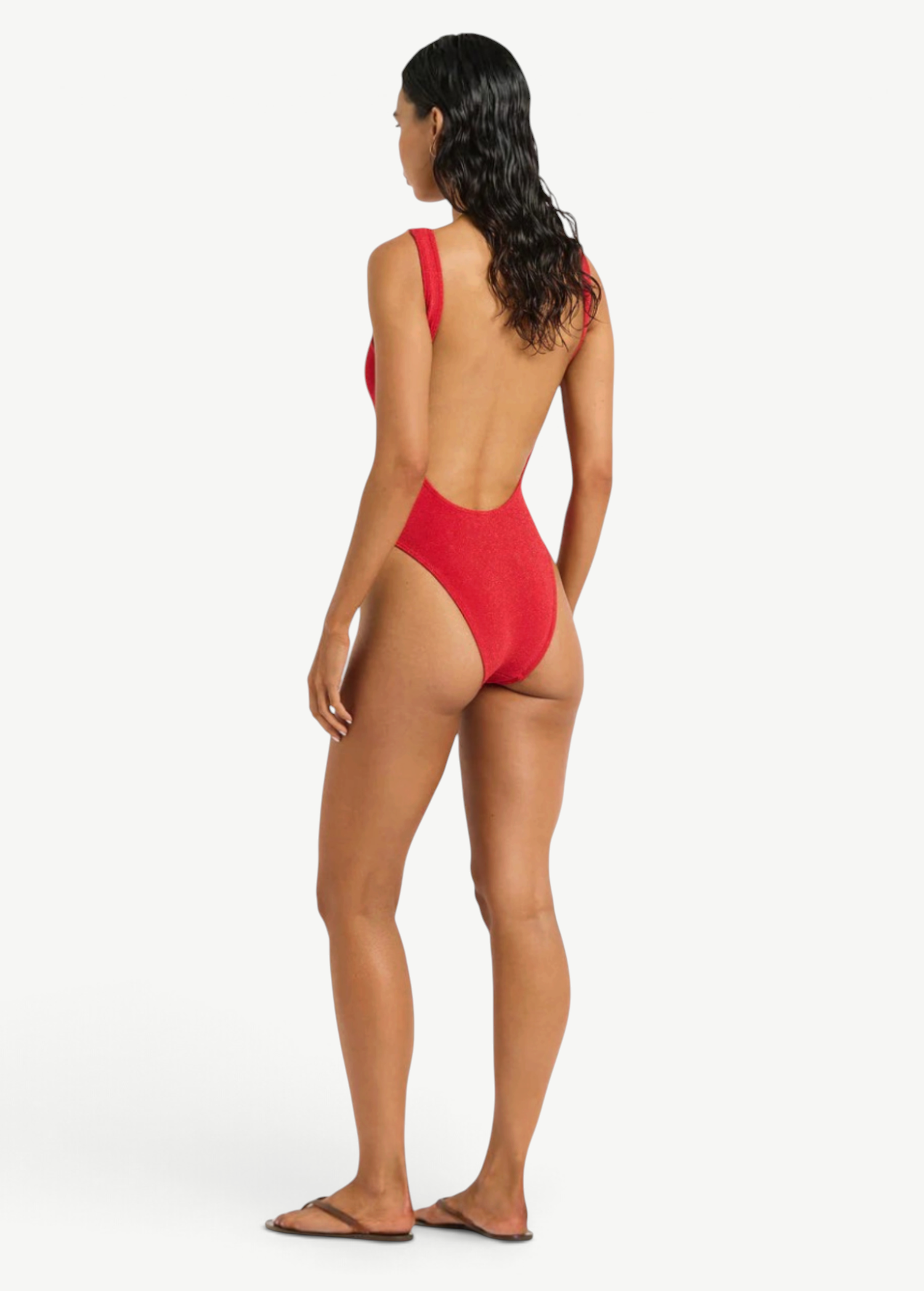 KABE SHOP INC Mara red one-piece swimsuit with a low scoop back and wide straps worn by a model