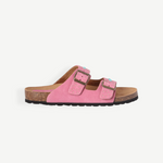 KABE SHOP INC Buckle 157 two-band sandals in chew-colored suede with turquoise studs and stone embroidery.