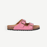 KABE SHOP INC Buckle 157 two-band sandals in chew-colored suede with turquoise studs and stone embroidery.