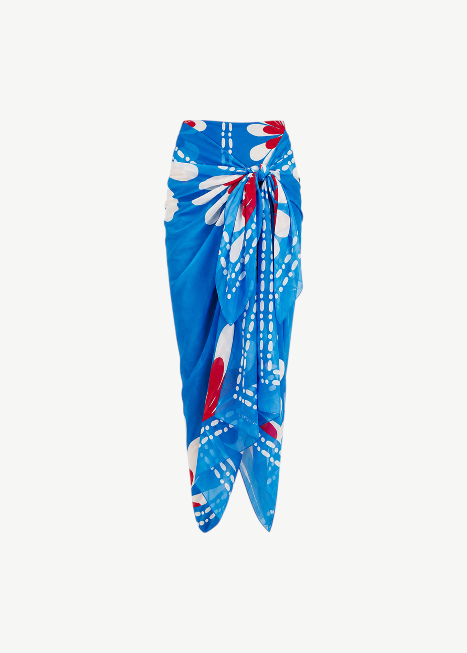 KABE SHOP INC Luana sarong in blue with a white and red floral print, lightweight fabric for beach and resort wear.