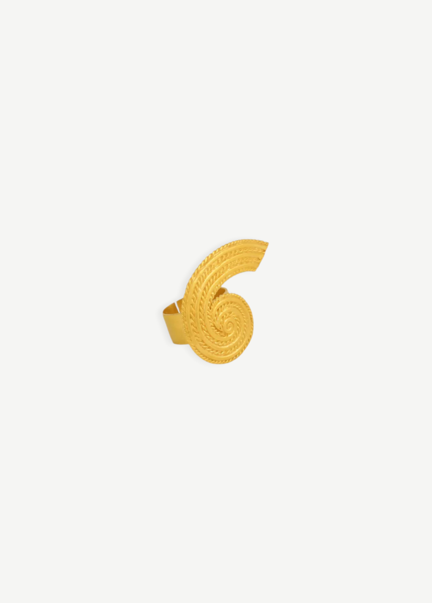 KABE SHOP INC Nisqakuna gold ring with a sculptural spiral design and textured reliefs inspired by ZENU artistry.