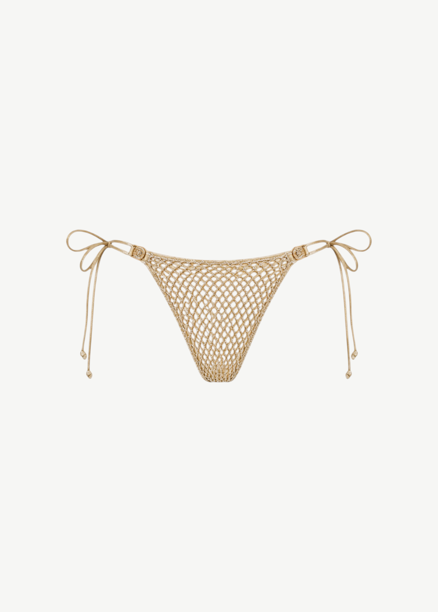KABE SHOP INC Gustavia gold crochet bikini bottom with Brazilian cut and adjustable tie-side straps.