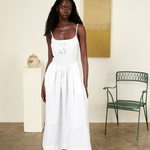 KABE SHOP INC Neroni white cotton voile ankle-length dress with fitted bodice and delicate embroidery