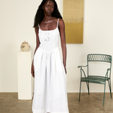 KABE SHOP INC Neroni white cotton voile ankle-length dress with fitted bodice and delicate embroidery