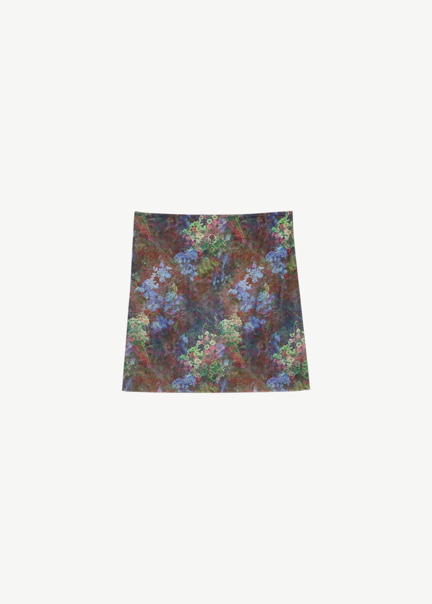 KABE SHOP INC Caly mini skirt featuring a vibrant floral print with blue and red tones on a lightweight fabric.
