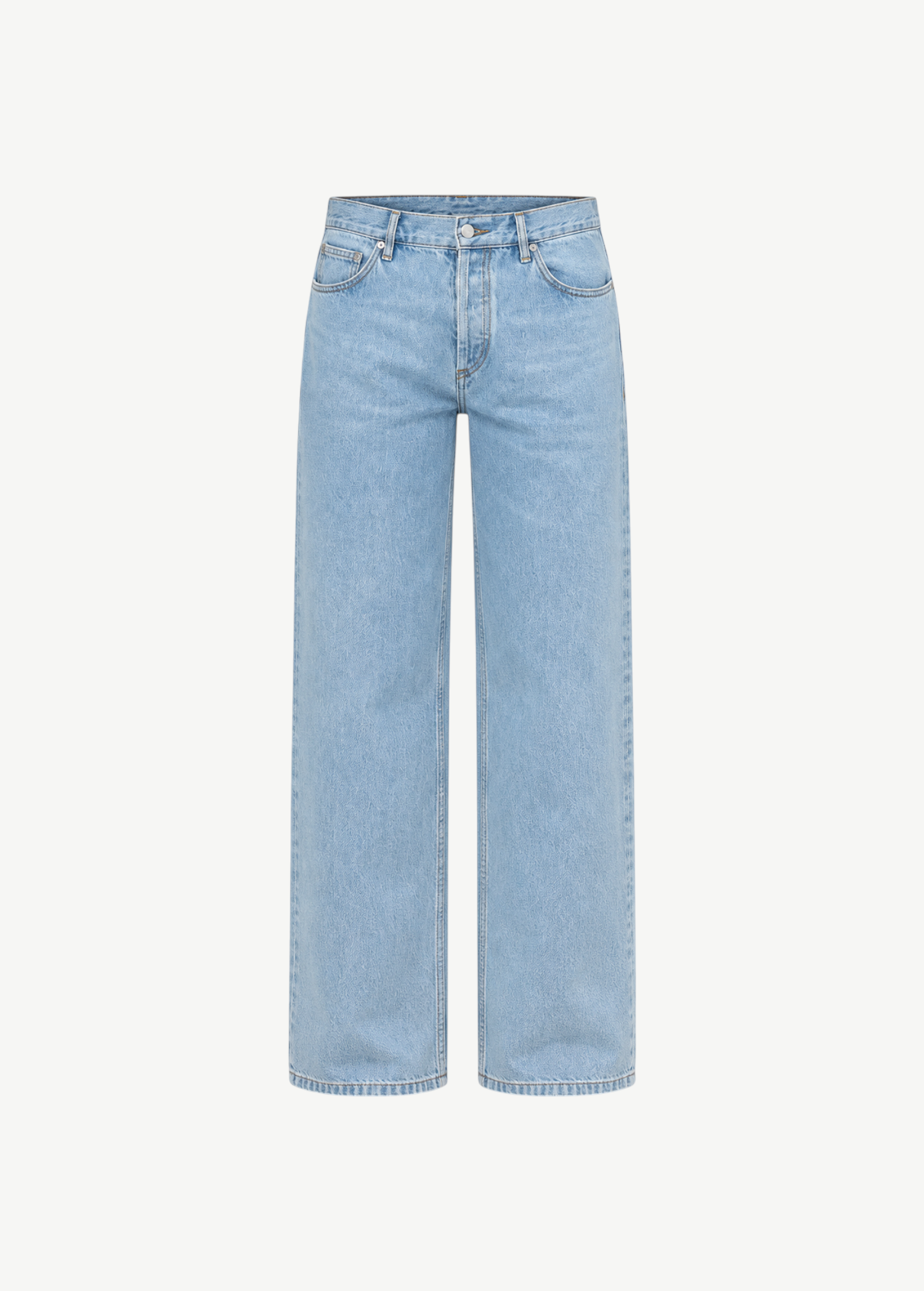 KABE SHOP INC Everyday Jeans in light wash blue denim with a relaxed straight-leg fit on a plain background