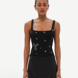 KABE SHOP INC Dasne black bodysuit with square neckline and silver stud embellishments worn by a model