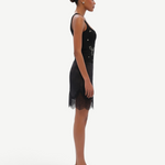 KABE SHOP INC Dasne black bodysuit with square neckline and front embellishment worn by a model in profile view
