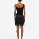 KABE SHOP INC Dasne black bodysuit with square neckline and lace trim skirt, back view on model