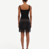 KABE SHOP INC Dasne black bodysuit with square neckline and lace trim skirt, back view on model