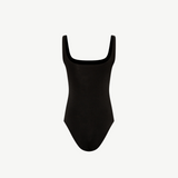 KABE SHOP INC Dasne black bodysuit featuring a square neckline and sleek, stretchy contemporary silhouette.