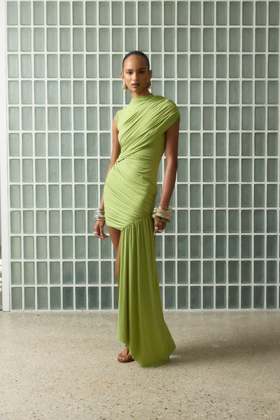 Ravenna Mini Dress in Green Spandex Jersey - de La Vali UK 8 Ravenna Mini Dress in Green Spandex Jersey - de La Vali UK 8