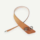 KABE SHOP INC Alcott suede belt in tan with asymmetrical design and silver five-ring hardware detail