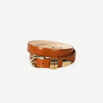 KABE SHOP INC Hollyhock belt in tan Italian calfskin leather with 24K gold hardware and decorative ring detail.