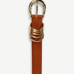 KABE SHOP INC Hollyhock belt in tan Italian calfskin leather with a polished 24K gold buckle and decorative rings