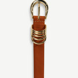KABE SHOP INC Hollyhock belt in tan Italian calfskin leather with a polished 24K gold buckle and decorative rings
