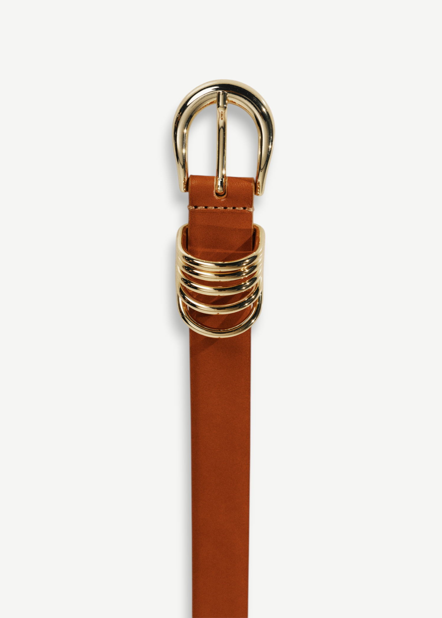 KABE SHOP INC Hollyhock belt in tan Italian calfskin leather with a polished 24K gold buckle and decorative rings