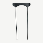 KABE SHOP INC Laisse garter belt in black Italian calfskin with a sculpted silhouette and silver hardware.
