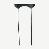 KABE SHOP INC Laisse garter belt in black Italian calfskin with a sculpted silhouette and silver hardware.