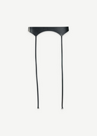 KABE SHOP INC Laisse garter belt in black Italian calfskin with a sculpted silhouette and silver hardware.