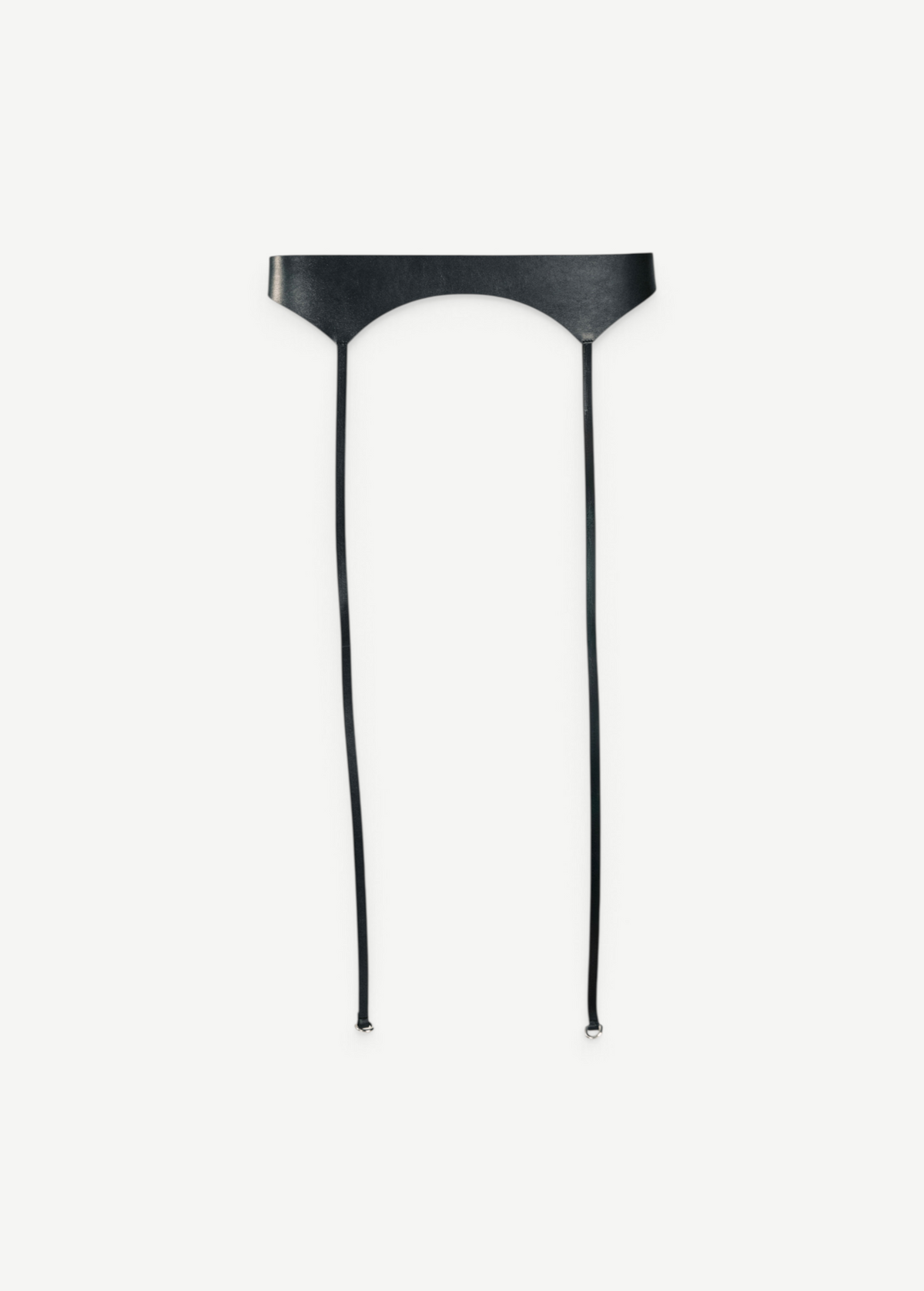 KABE SHOP INC Laisse garter belt in black Italian calfskin with a sculpted silhouette and silver hardware.