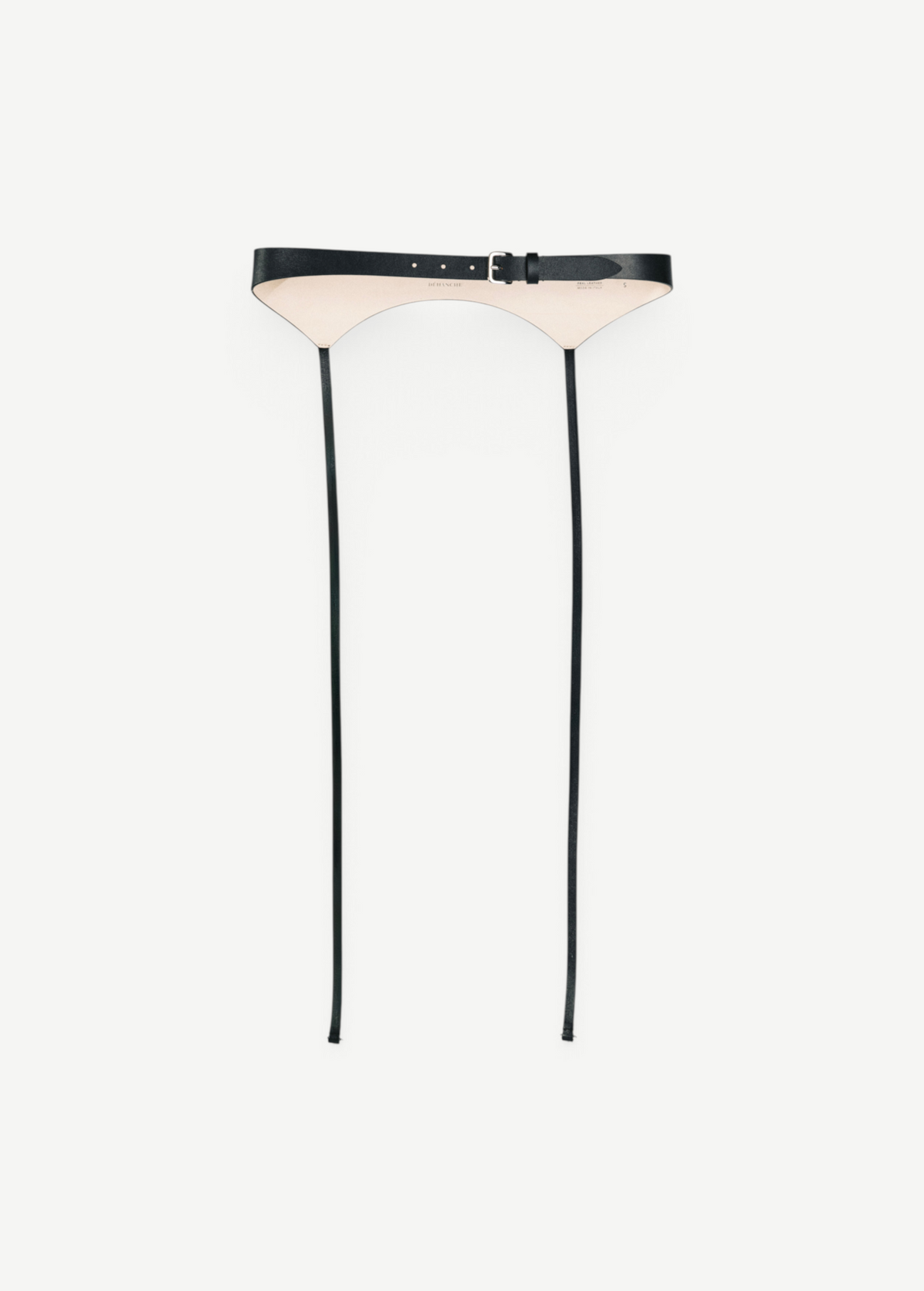 KABE SHOP INC Laisse garter belt in black Italian calfskin with silver hardware and a refined, sculpted silhouette.
