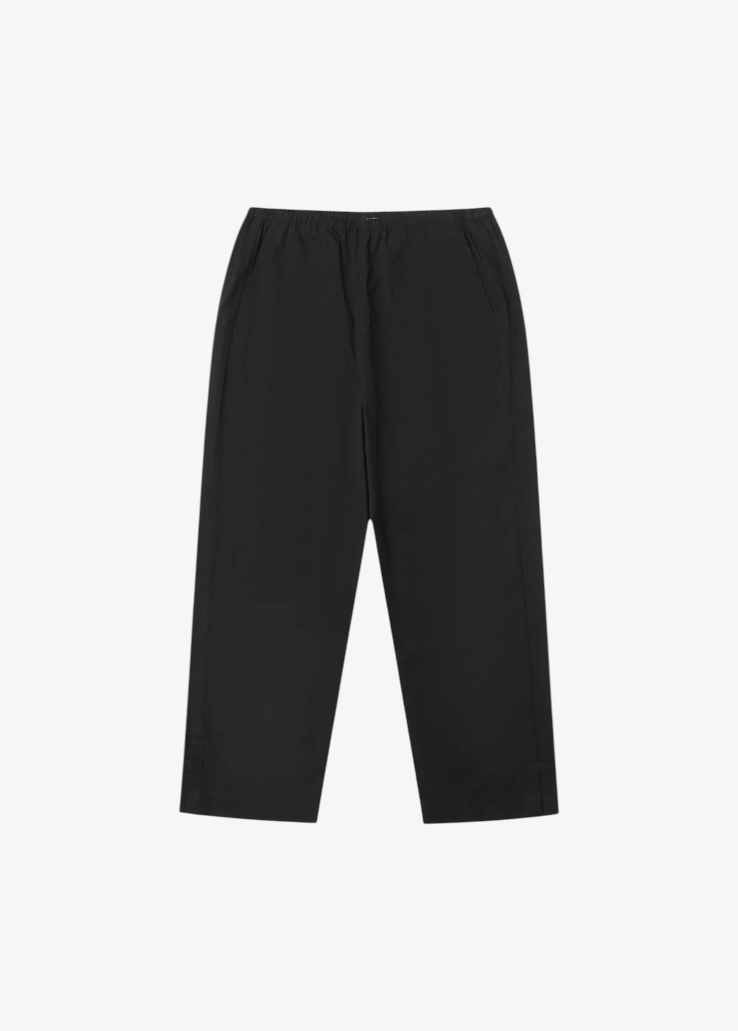 Black Deiji Studios Capri Pant in a relaxed style, featuring an elastic waistband and small side slits at the cuffs.