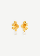 KABE SHOP INC Sonia Petunia Pearl earrings featuring sculptural gold-plated floral designs and freshwater pearls.