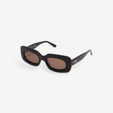 KABE SHOP INC Vivian statement sunglasses with a bold black rectangular acetate frame and brown tinted lenses.