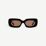 KABE SHOP INC Vivian statement sunglasses with a bold black rectangular cellulose acetate frame and brown lenses.