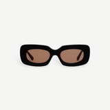 KABE SHOP INC Vivian statement sunglasses with a bold black rectangular cellulose acetate frame and brown lenses.