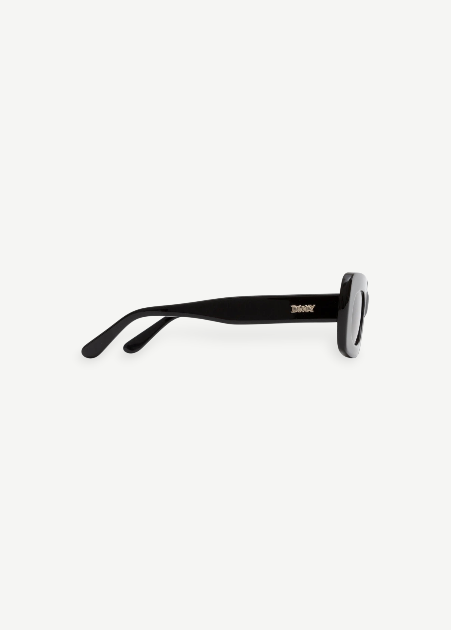 KABE SHOP INC Vivian black rectangular sunglasses made from premium Italian cellulose acetate, side profile view.
