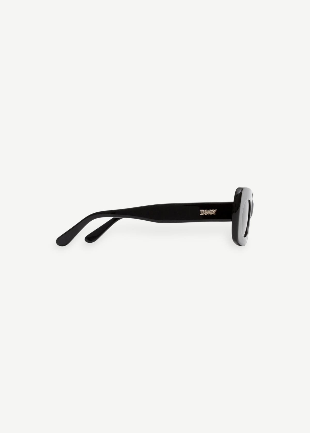 KABE SHOP INC Vivian black rectangular sunglasses made from premium Italian cellulose acetate, side profile view.