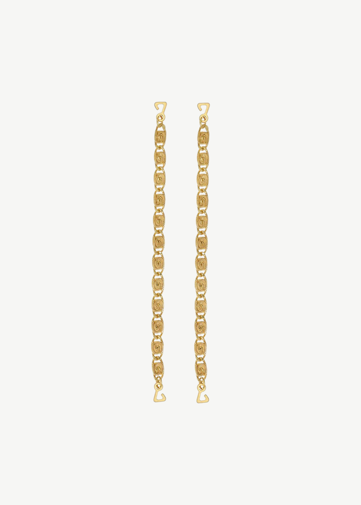 KABE SHOP INC Lola gold chain straps for swimwear with textured oval links and hook attachments.