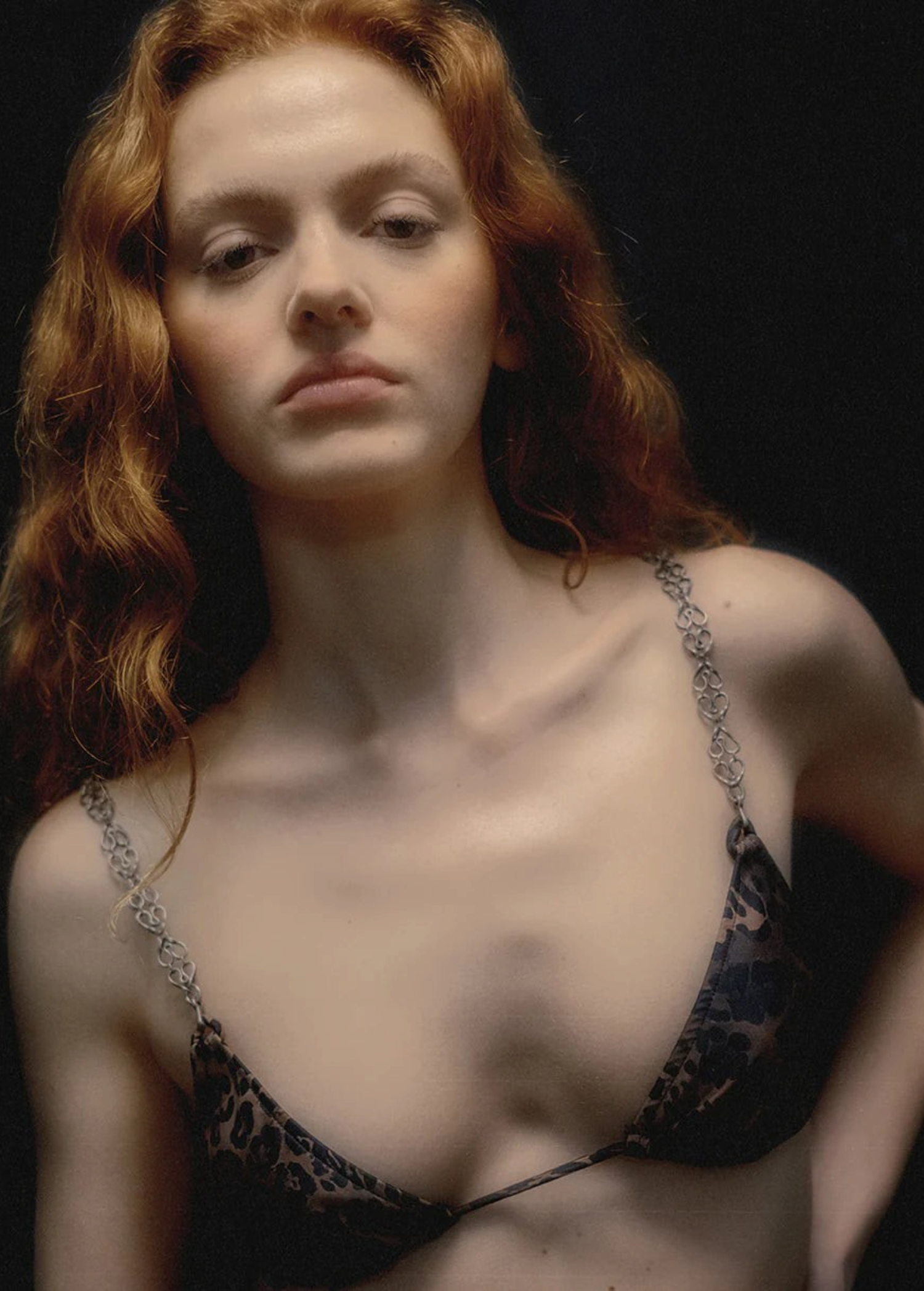 KABE SHOP INC Dolores Top Classic featuring a leopard print bikini top with decorative silver jewelry chain straps.