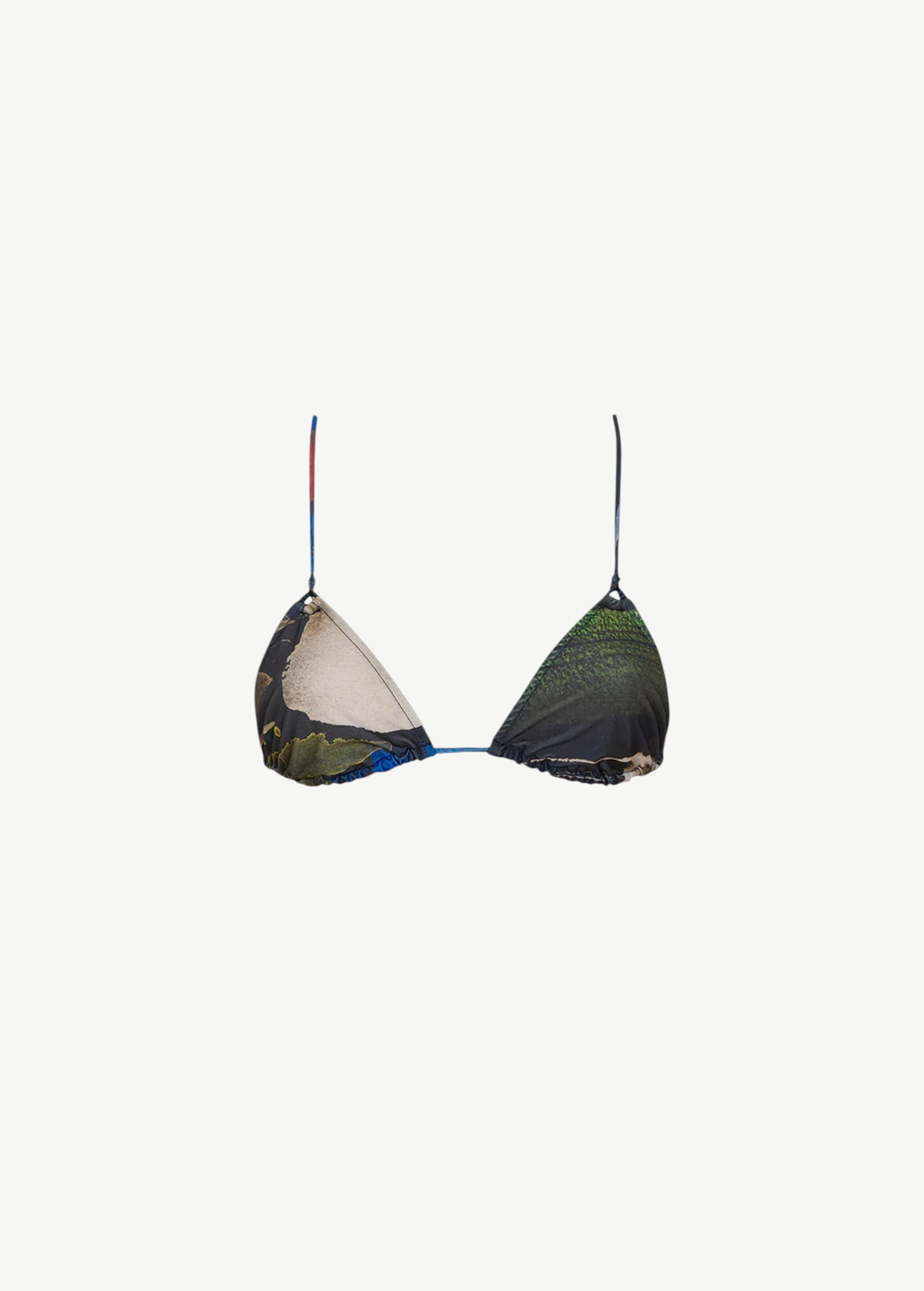 KABE SHOP INC Dolores bikini top featuring a multi-colored abstract print, adjustable straps, and tie-back closure.