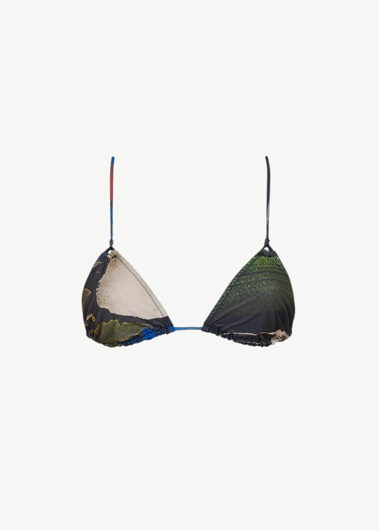 KABE SHOP INC Dolores bikini top featuring a multi-colored abstract print, adjustable straps, and tie-back closure.